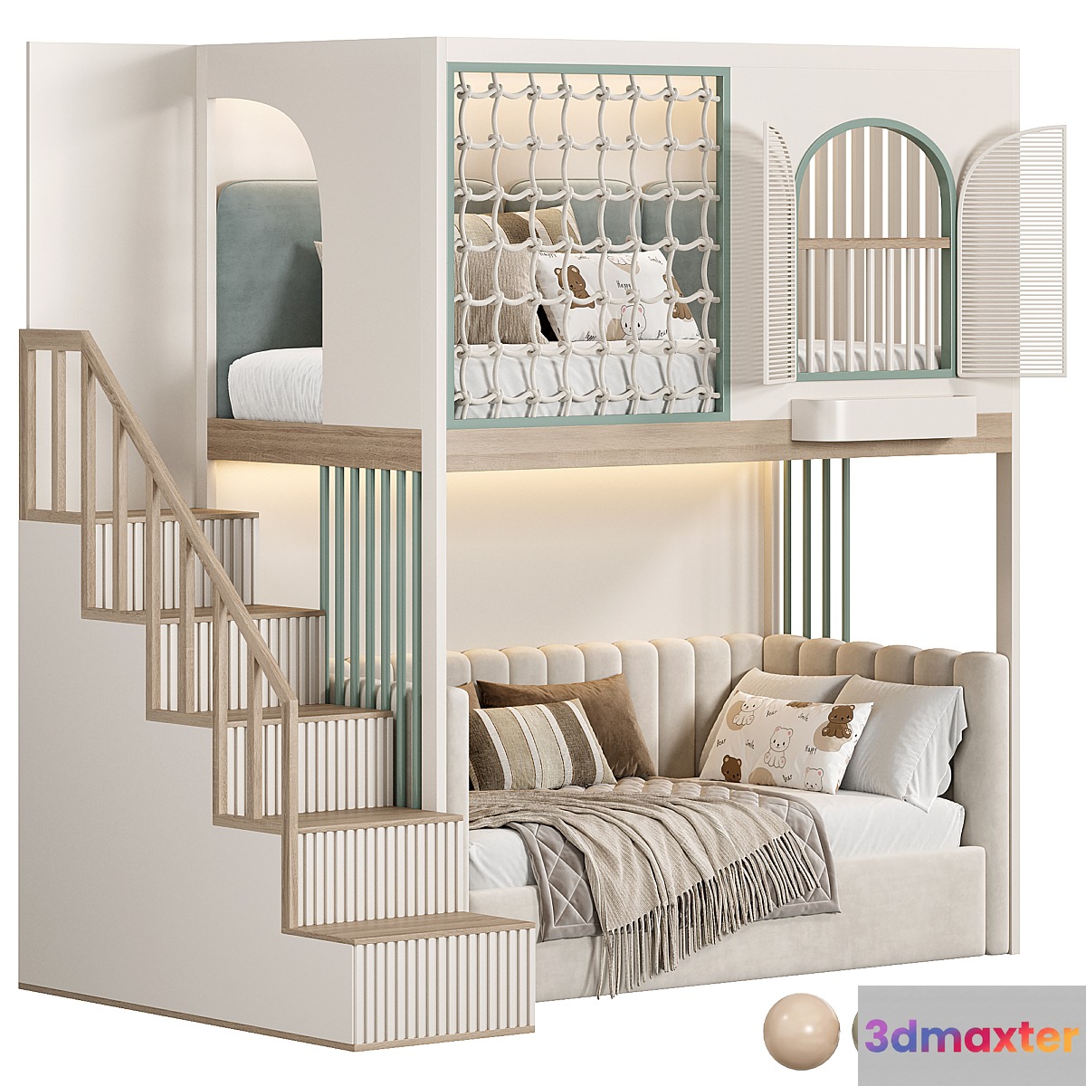 Designer two-level bed Kids room 3D Max