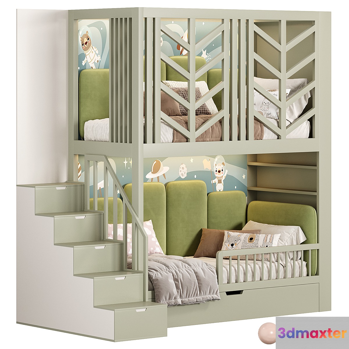 Children bunk bed Kids room 3D Max