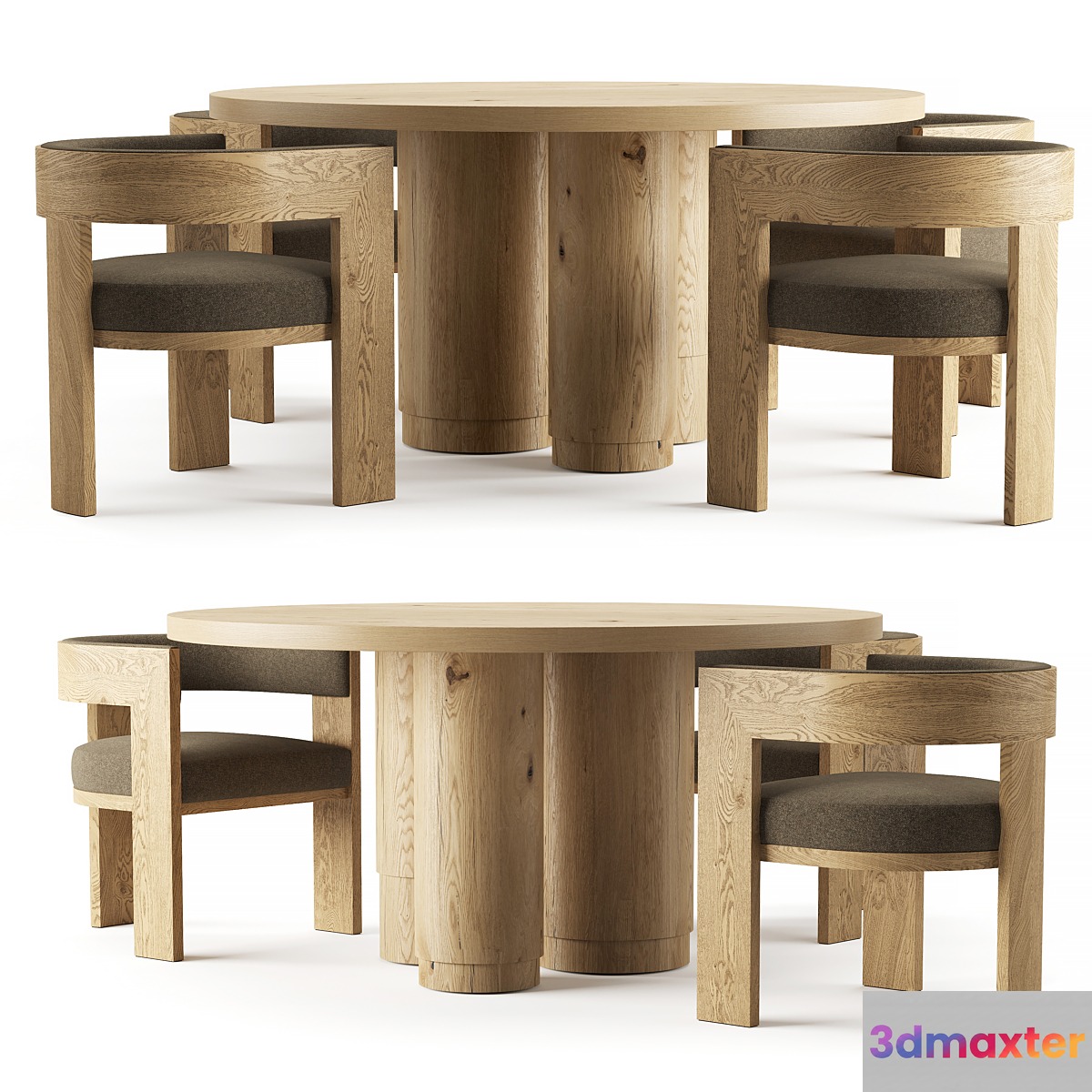 RH OAK TROPEZ ROUND DINING TABLE 3D Max