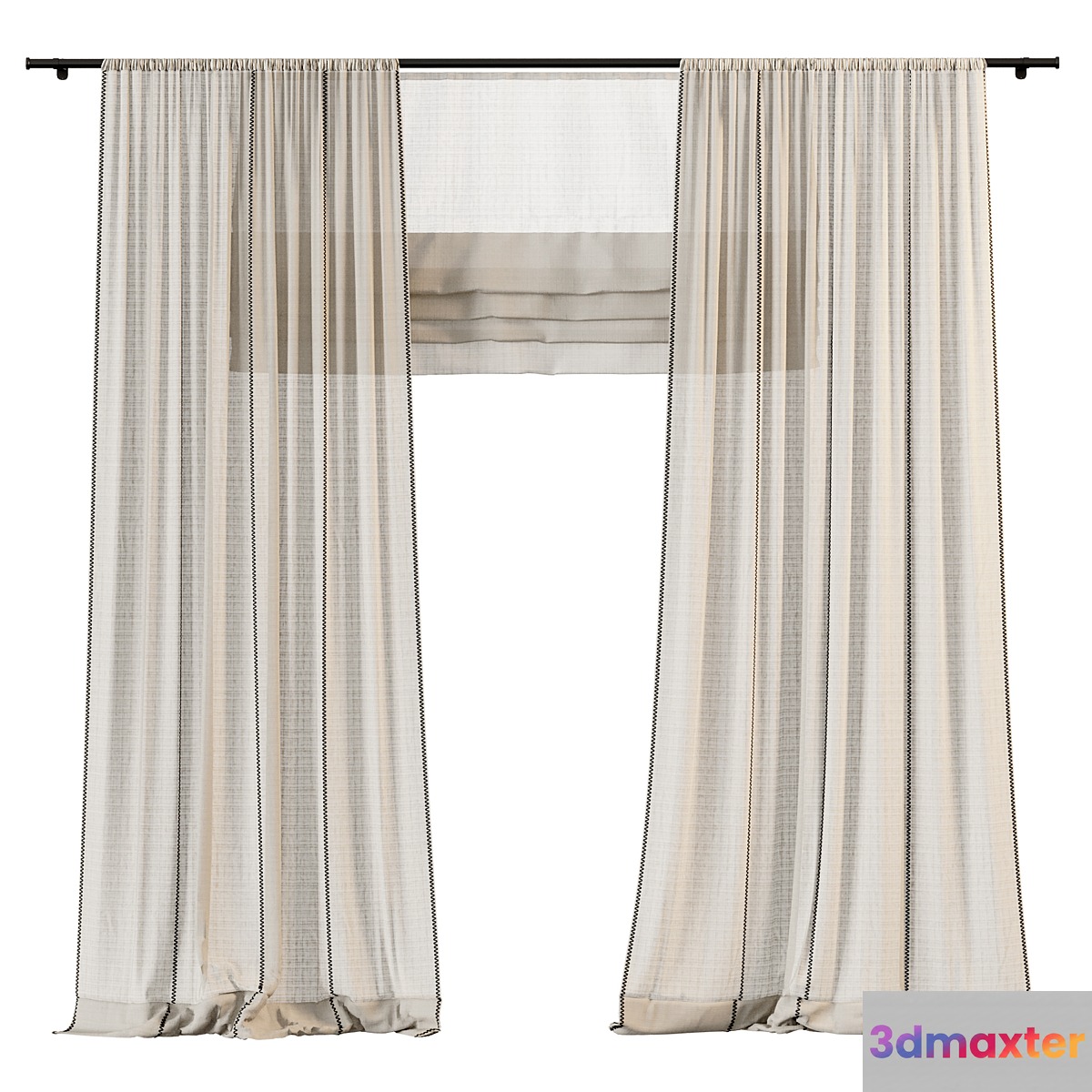 Linen curtains with contrast stitching 3D Max