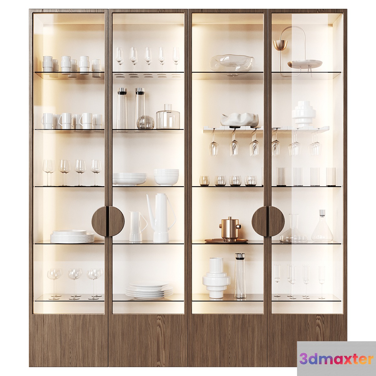 Glass cupboard for dishes in the kitchen and living room 3D Max