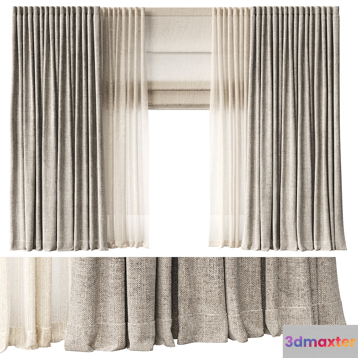 Curtains with Roman blinds 3D Max
