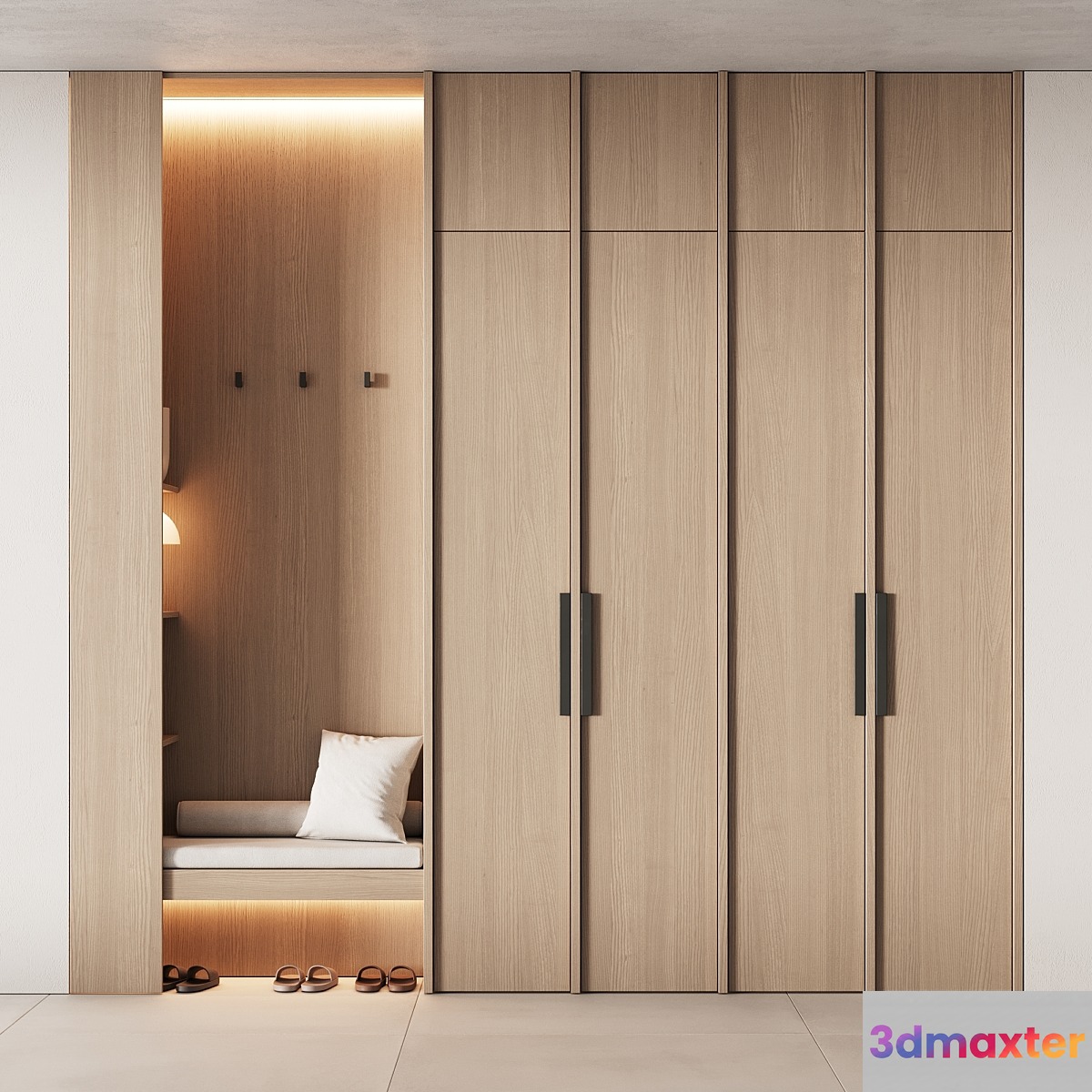 541 hallway zone 14 minimal modular wardeobe with seating niche 3D Max