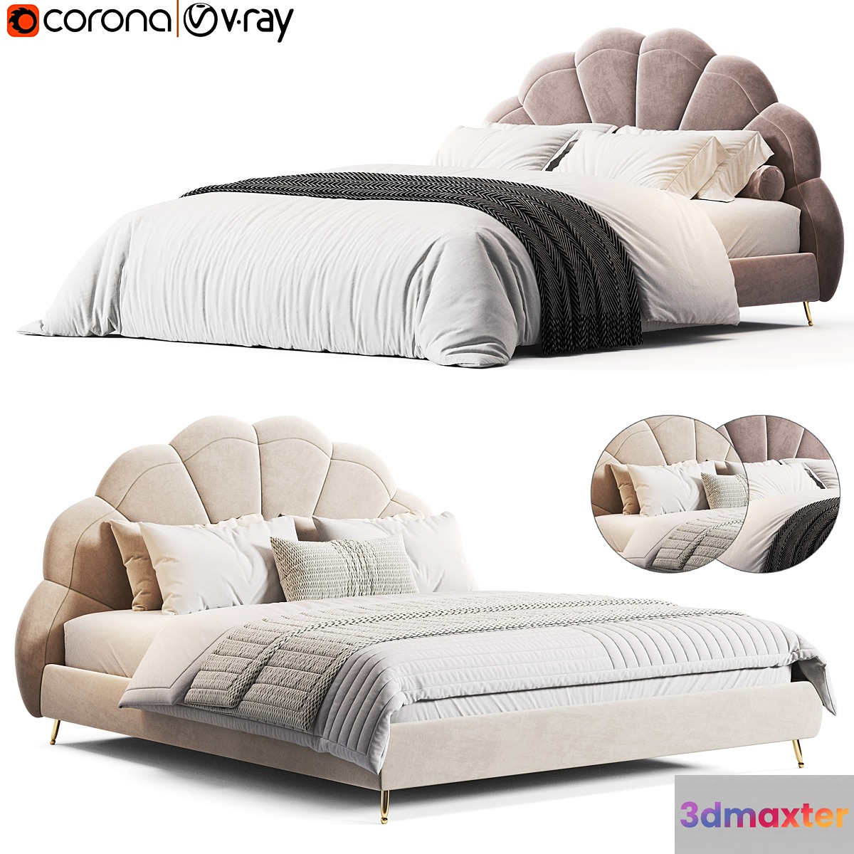 Figueroa Beige Suede bed by Casaspace 3D Max