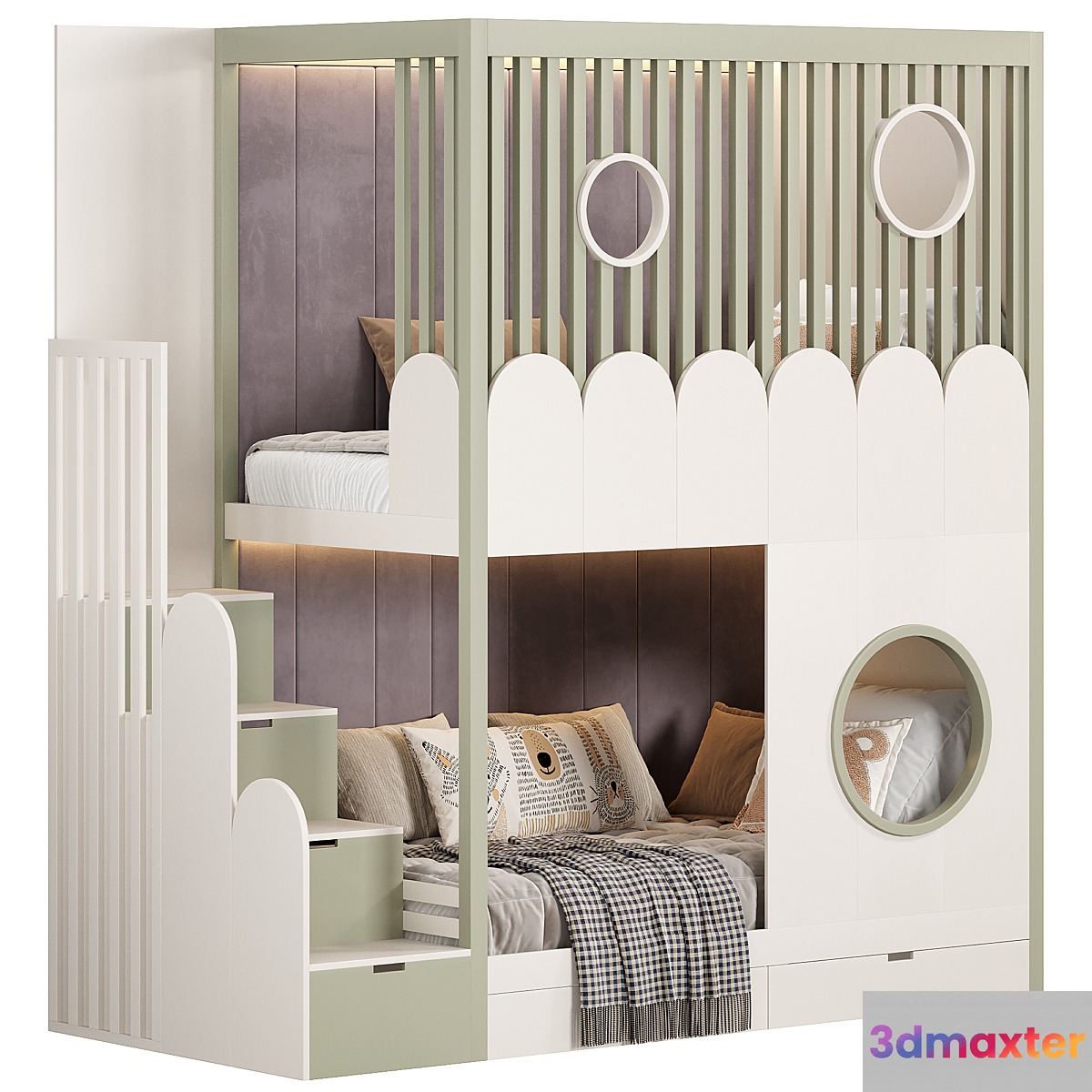Designer two-level bed Kids room 3D Max