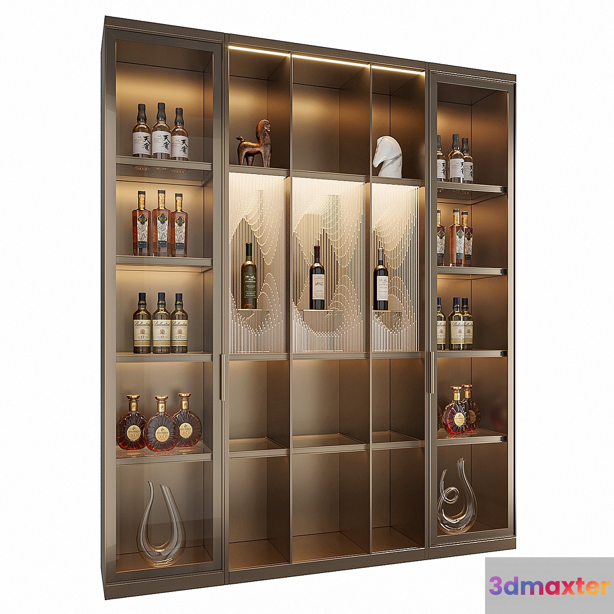 Wine Cabinet With Glasses & Decoration 017 3D Max